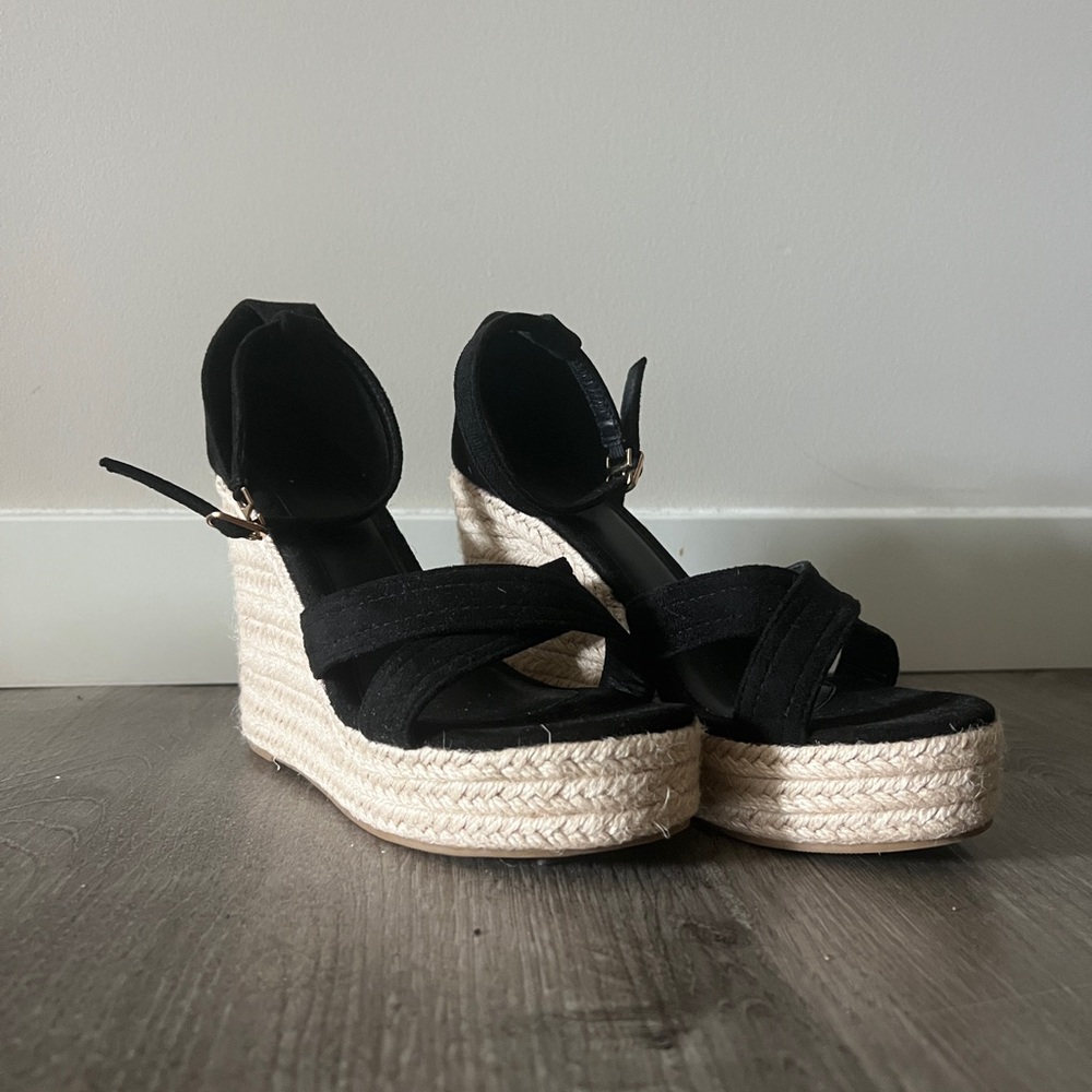 Black Espadrille Wedge Sandals
